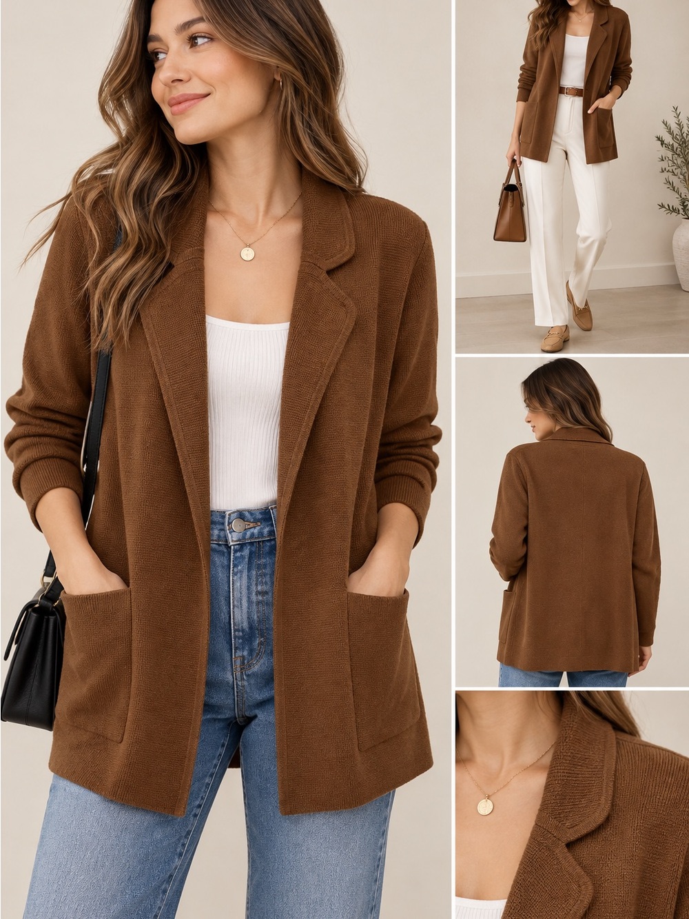 J.Crew Women’s Merino Wool Blend Knit Blazer Cardigan Brown Size M
